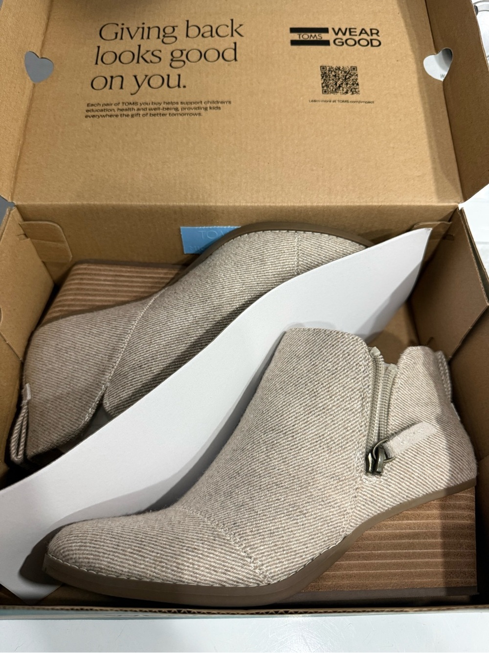 TOMS Goldie Natural Shimmer Twill Wedge Bootie